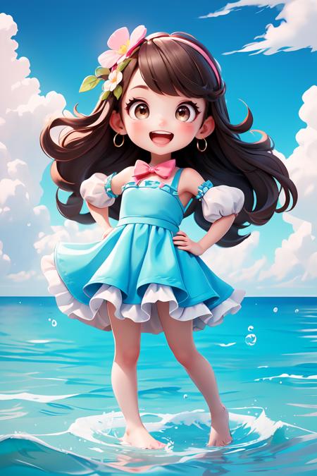 394987-1426578086-masterpiece,best quality,dramatic, 1girl, solo, long hair, brown hair, detached sleeves, open mouth, smile, outdoors, water, sky.png